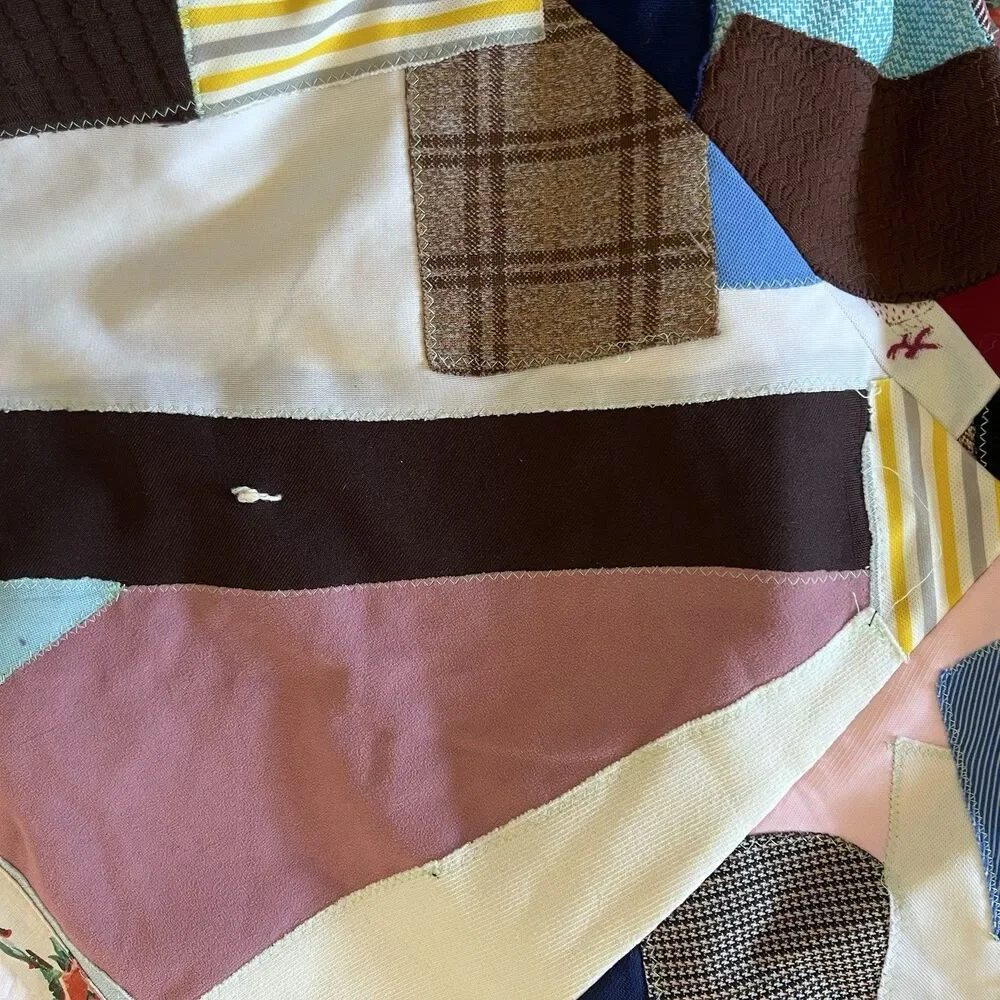 Vintage Crazy Quilt Patchwork Approx 80 X 94 Floral Back Mixed Media